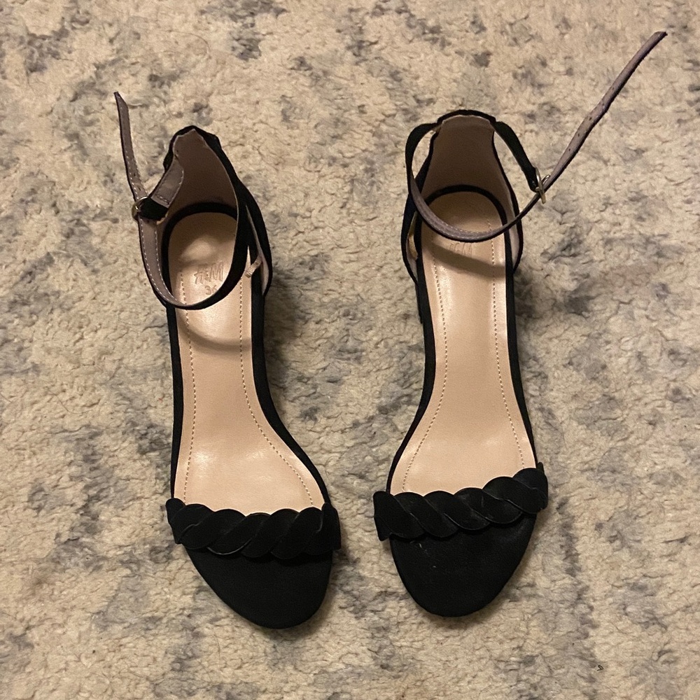 H&M Black Braided Front Ankle-Strap Heels